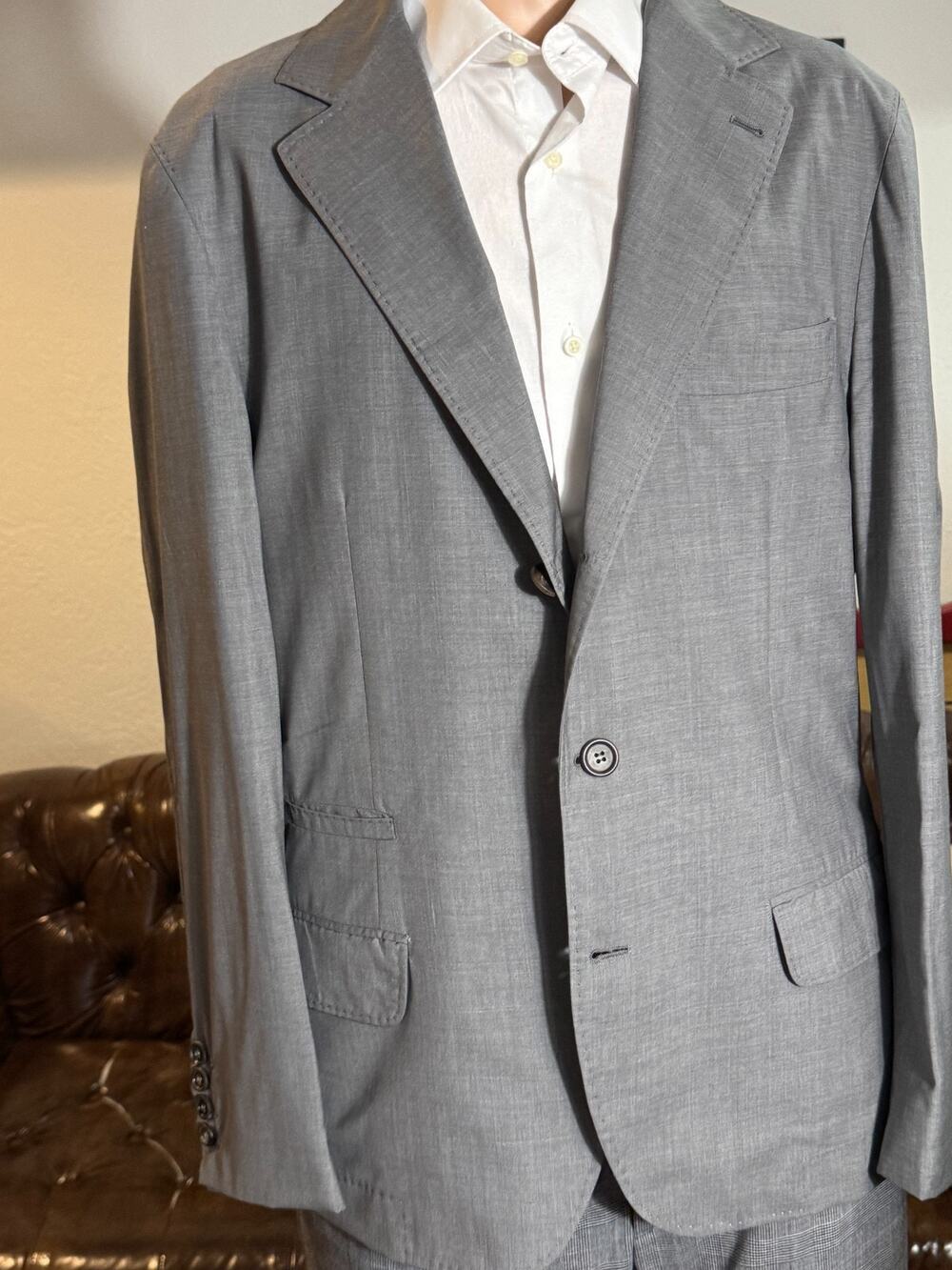 Brunello Cucinelli Wool Silk Deconstructed Blazer Gray Lightweight 50 40R